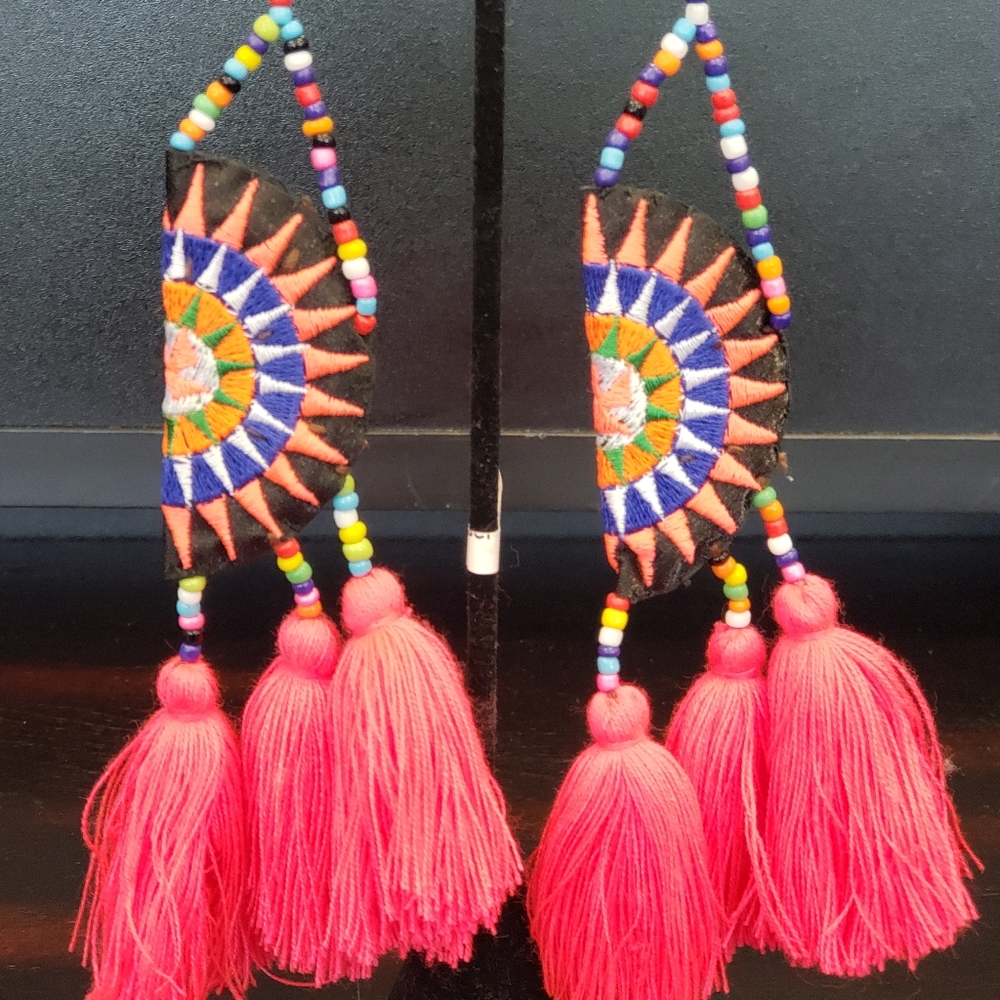 Tribal Design Drop Post Earrings